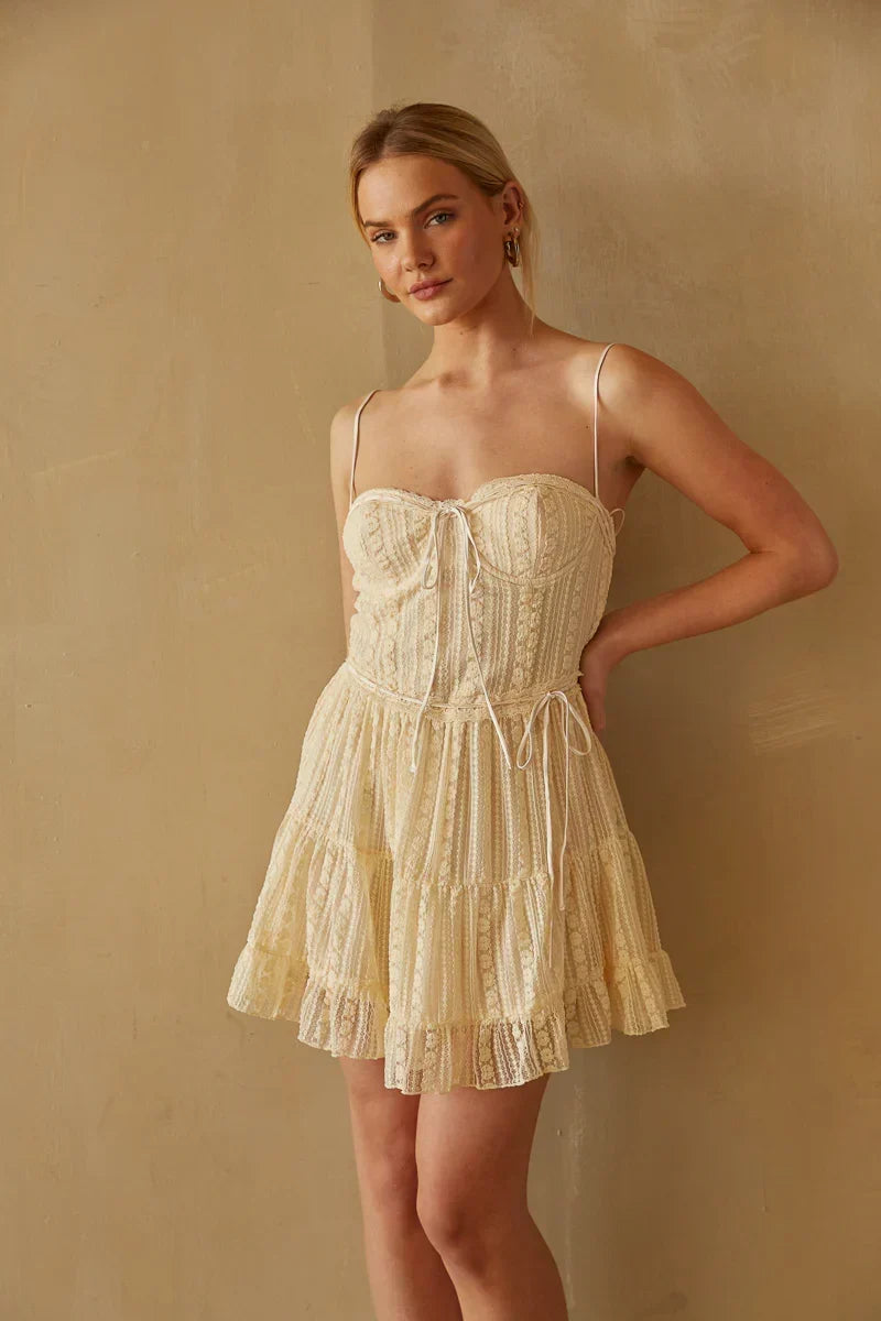 Lace Sweetheart Bustier Tie Front Babydoll Mini Dress 6