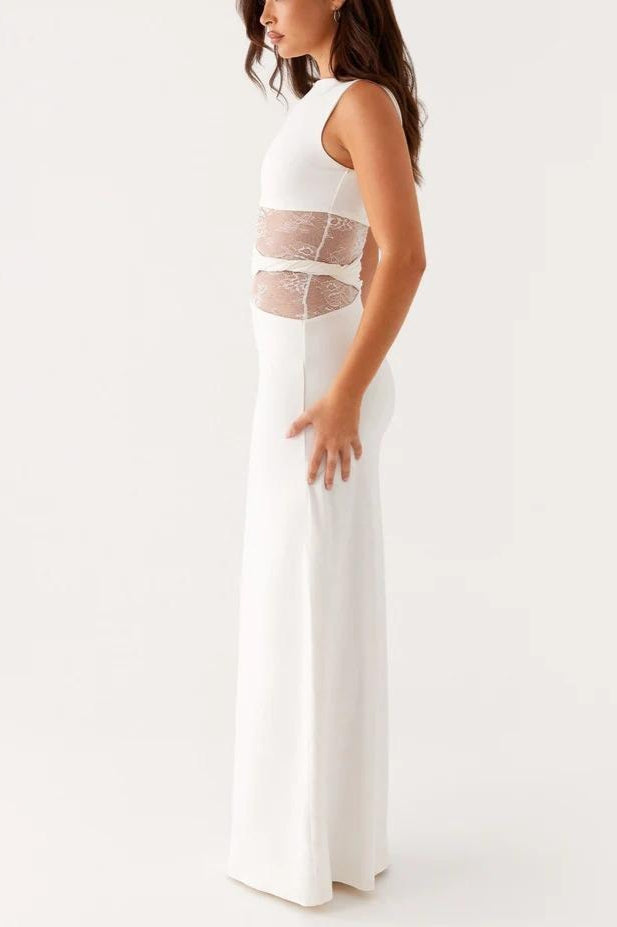 Slim Sheer Lace Paneled Maxi Lace Dress 4