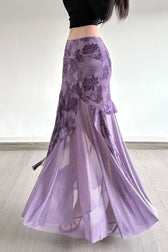 Vintage Floral Print Ruched Maxi Skirt