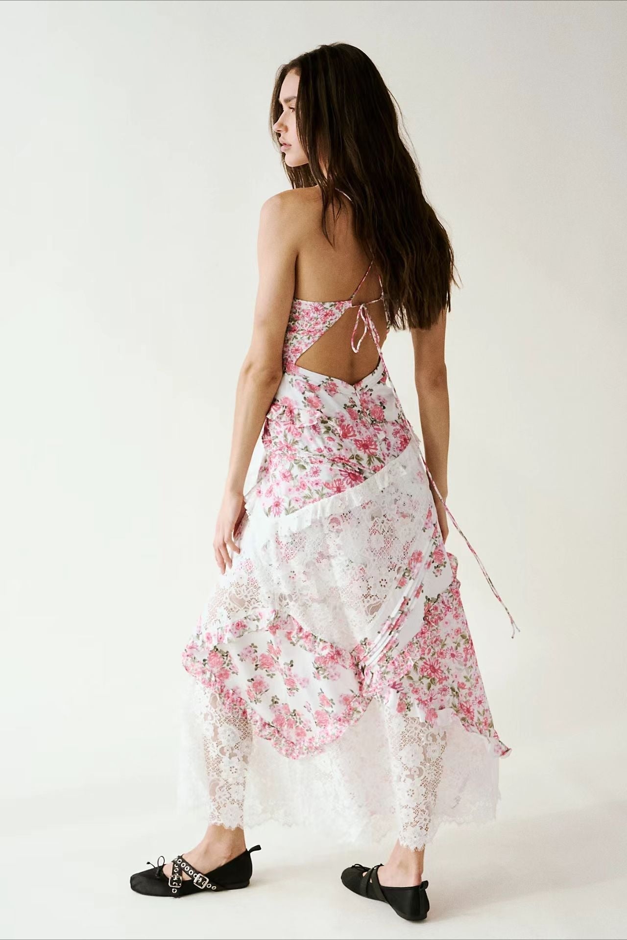Floral Lace Deep V-Neck Spaghetti Strap Maxi Dress 11