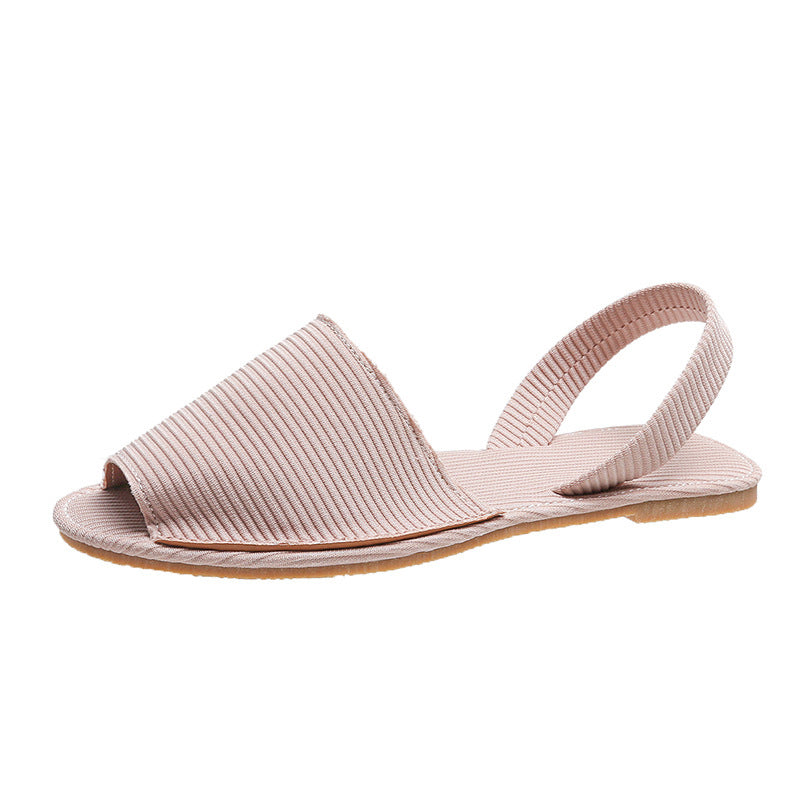 Peep Toe Flat Canvas Flat Sandals Shoes Slip On Shallow Female
