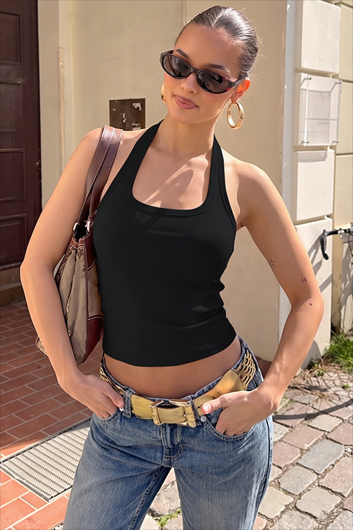 Backless Halter-Neck Crop Top