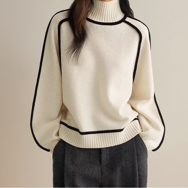Turtleneck Contrast Trim Long Sleeve Sweater