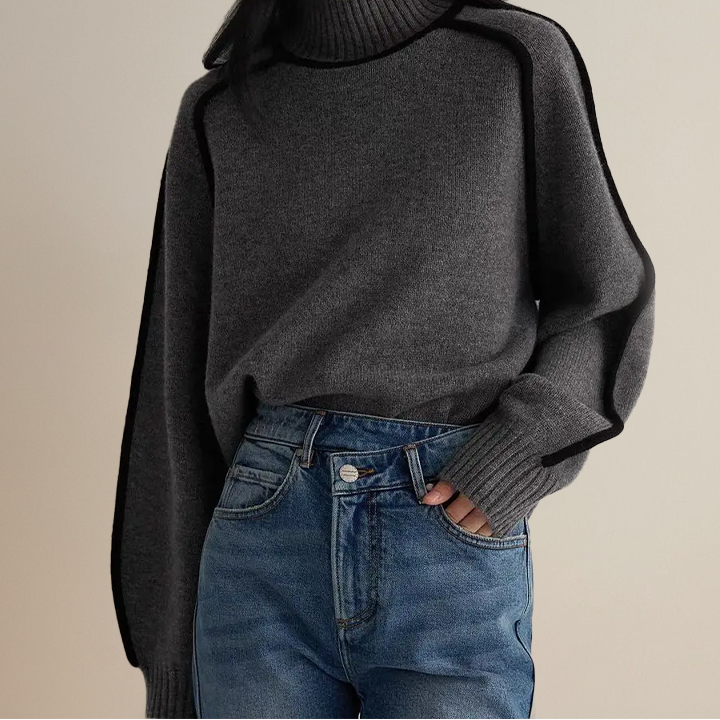 Turtleneck Contrast Trim Long Sleeve Sweater