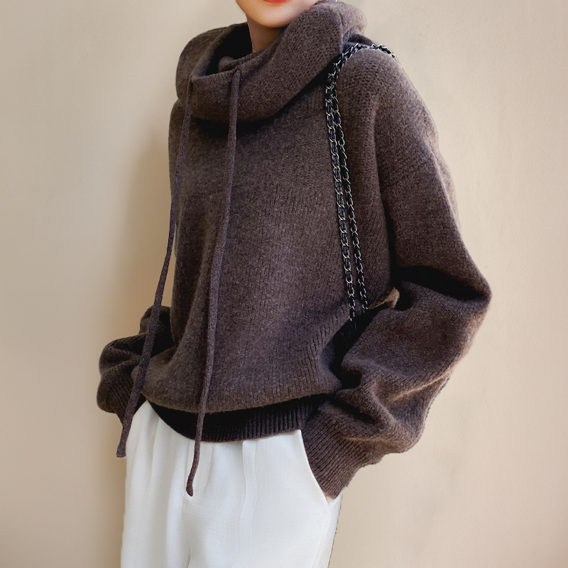 Hooded Drawstring Oversized Knit Sweater