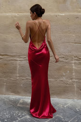 Satin Cowl Neck Backless Mermaid Evening Slip Dress
