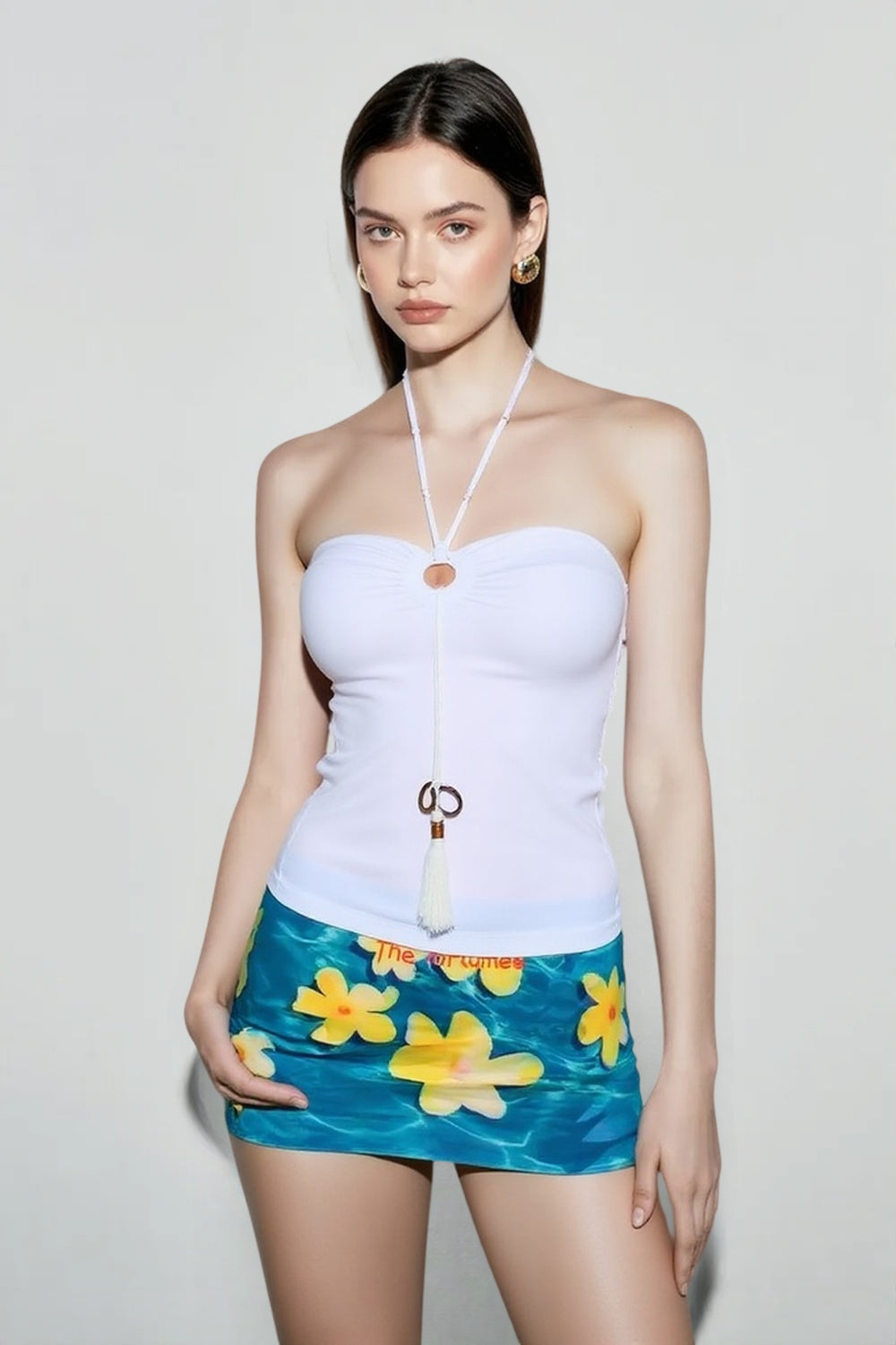 Floral Water Print Low Waist Mesh Bodycon Mini Skirt
