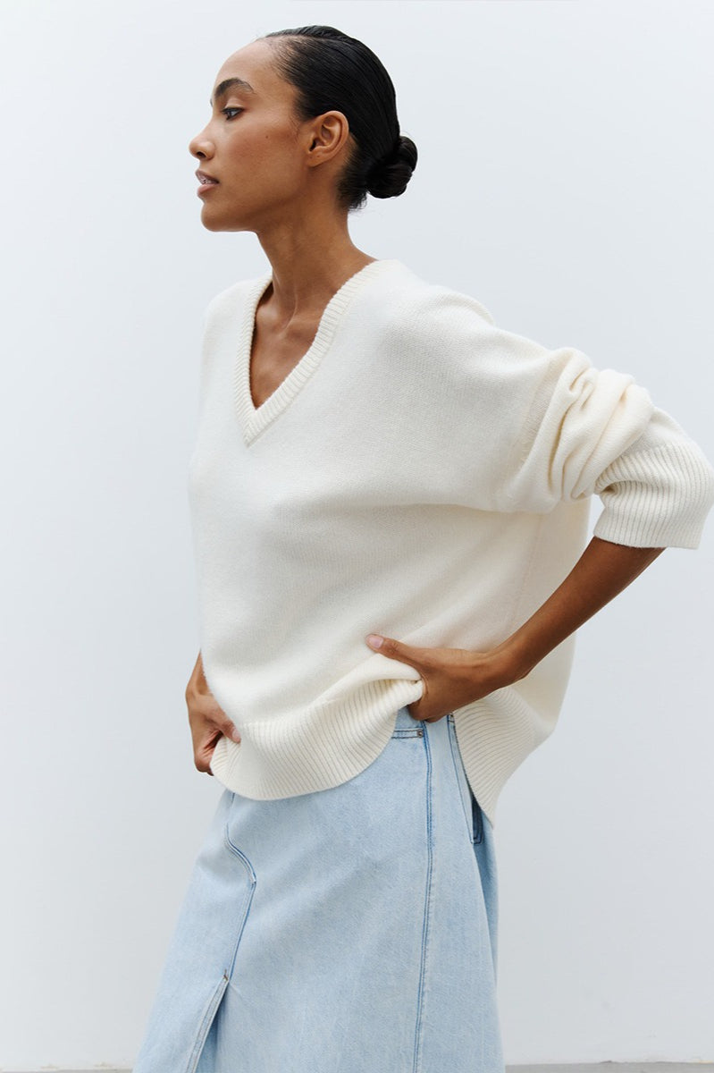 V Neck Pullover Knit Sweater