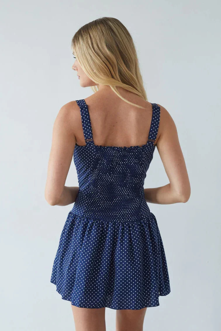 Polka Dot Ruched Bust Button Front Drop Waist Mini Dress 3