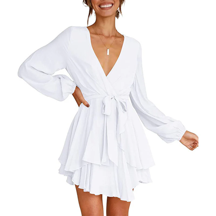 Johana Exclusive Summer Wrap Mini Dress Elevated Occasion Wear