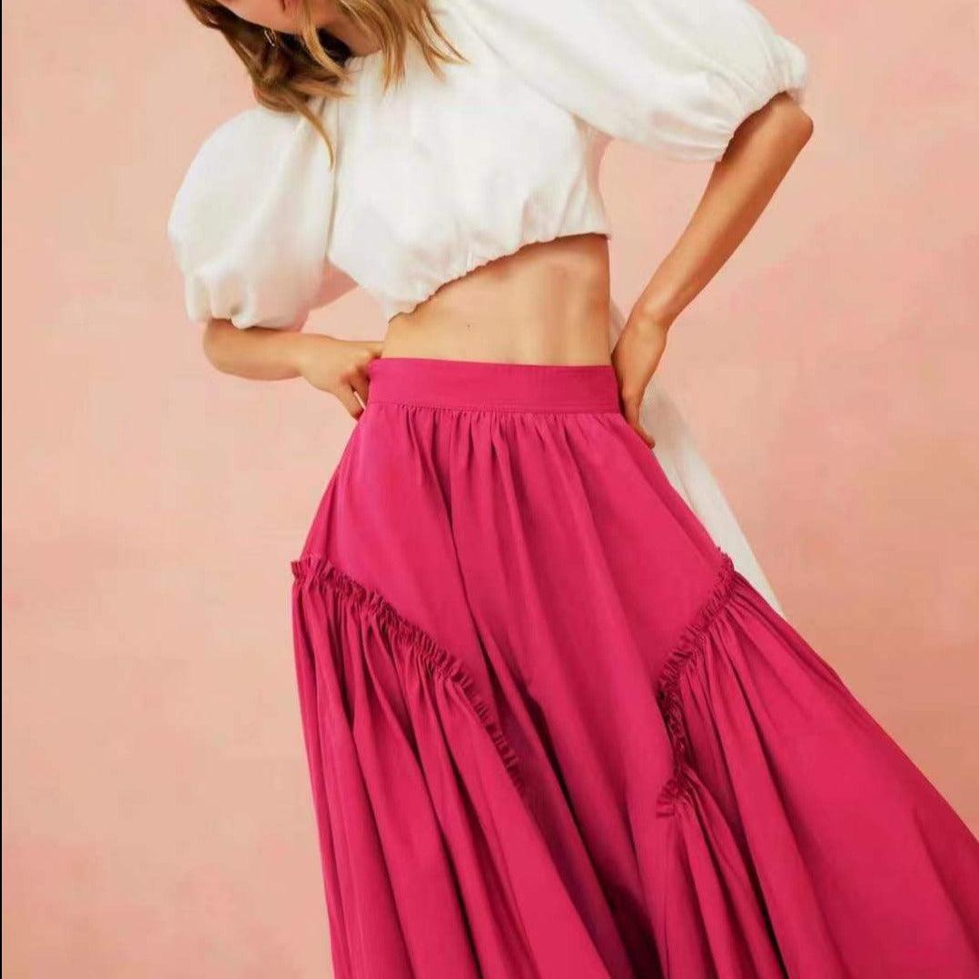 Dannie Puff Sleeve Crop Top & Maxi Length Pleated Skirt Set