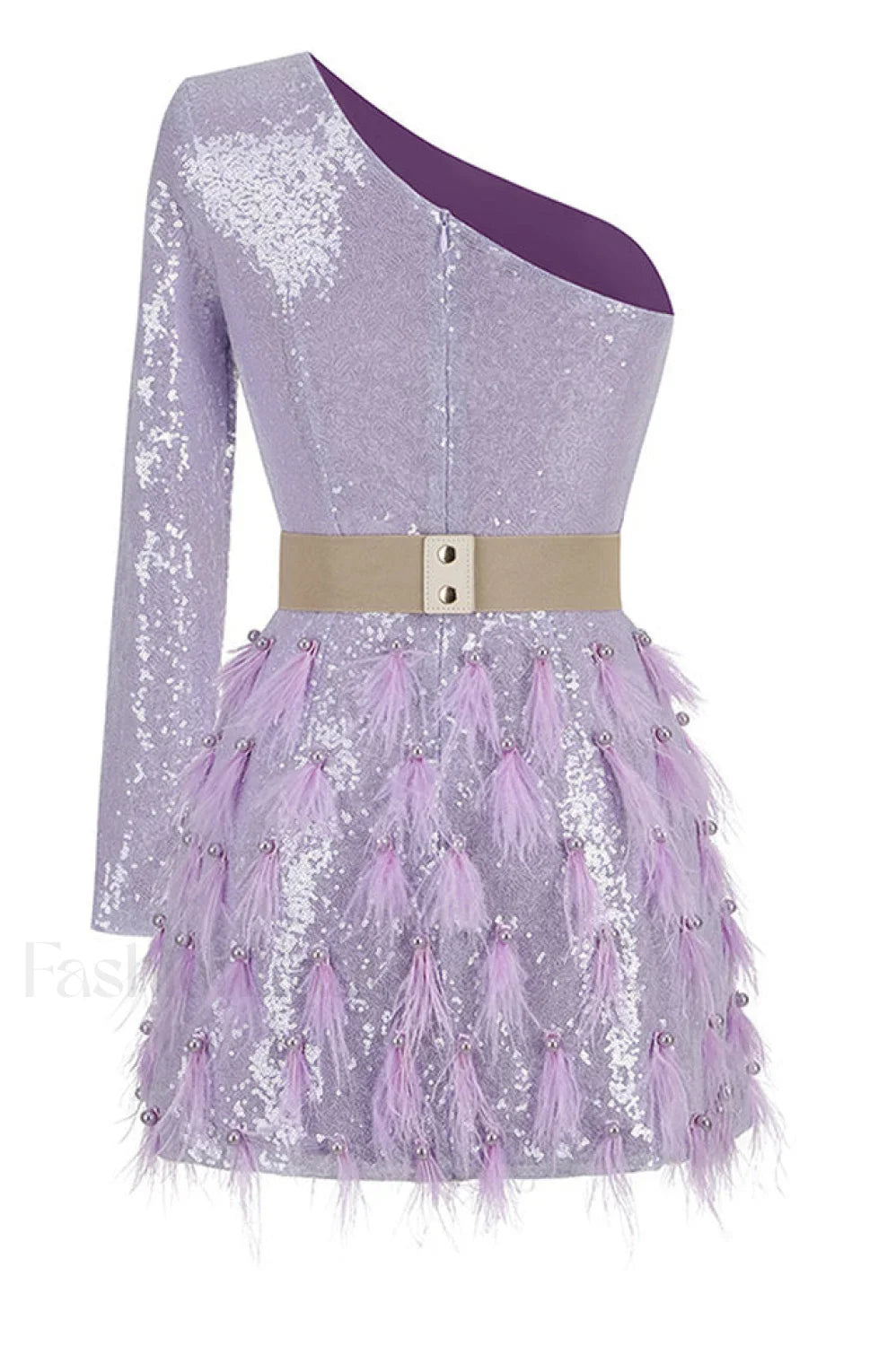 Daria One Shoulder Charming Sequin Feather Dress