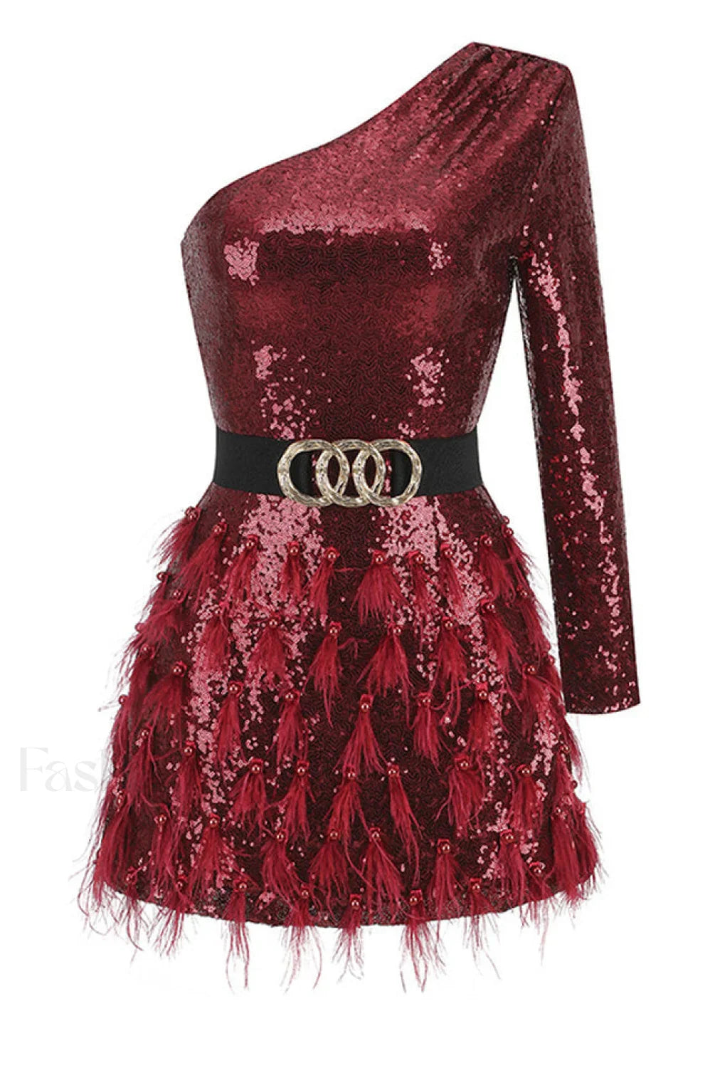 Daria One Shoulder Charming Sequin Feather Dress
