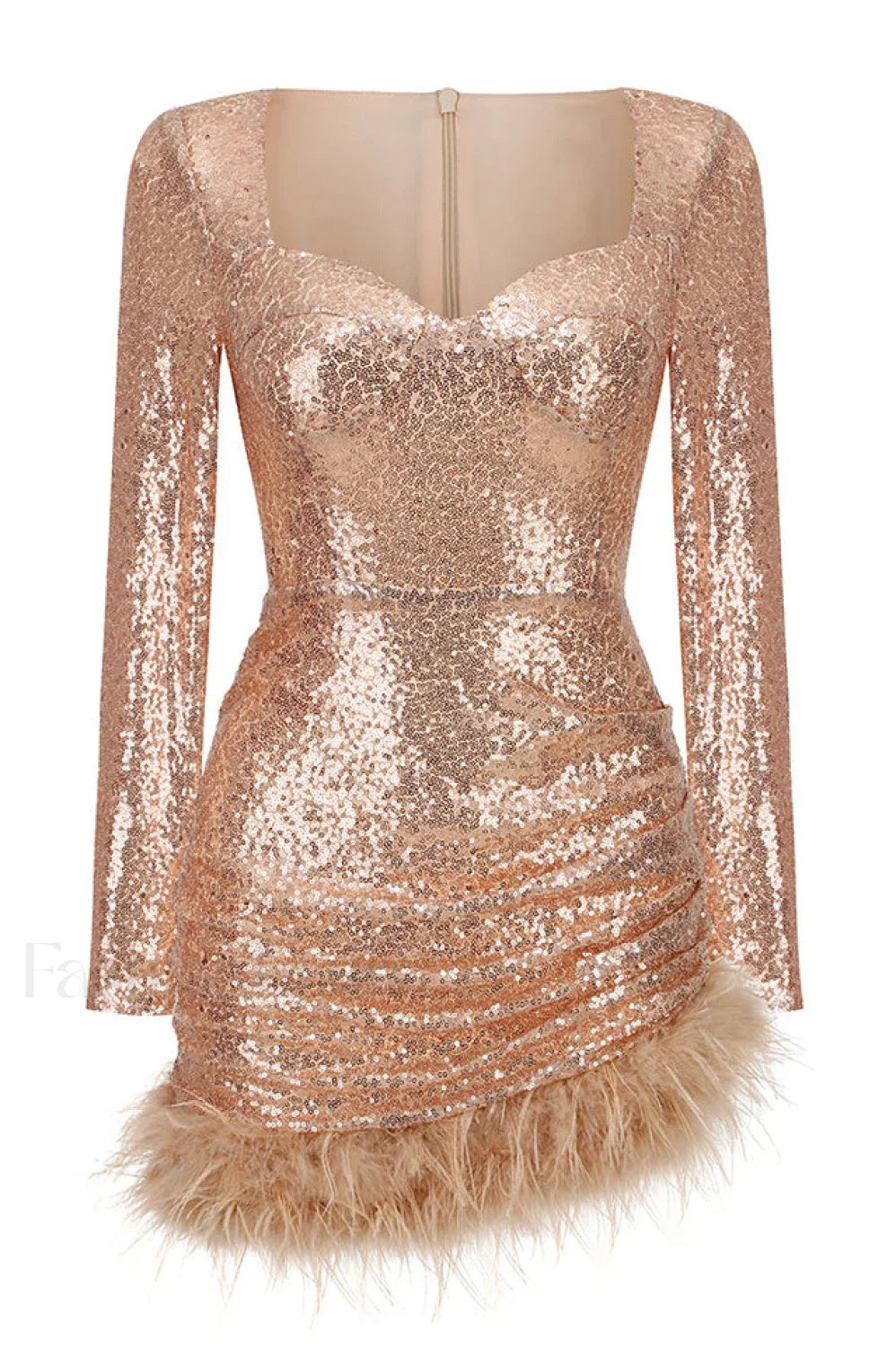 Daria Sequin Stylish Feather Mini Dress