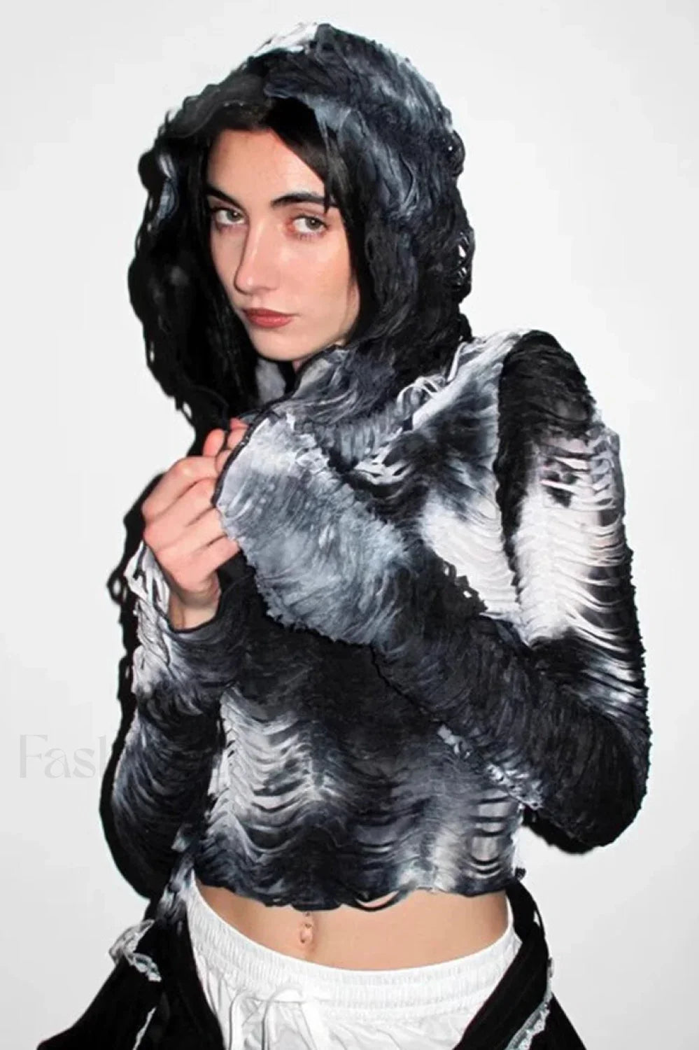 Dark Style Ruched Hoodie Black / S