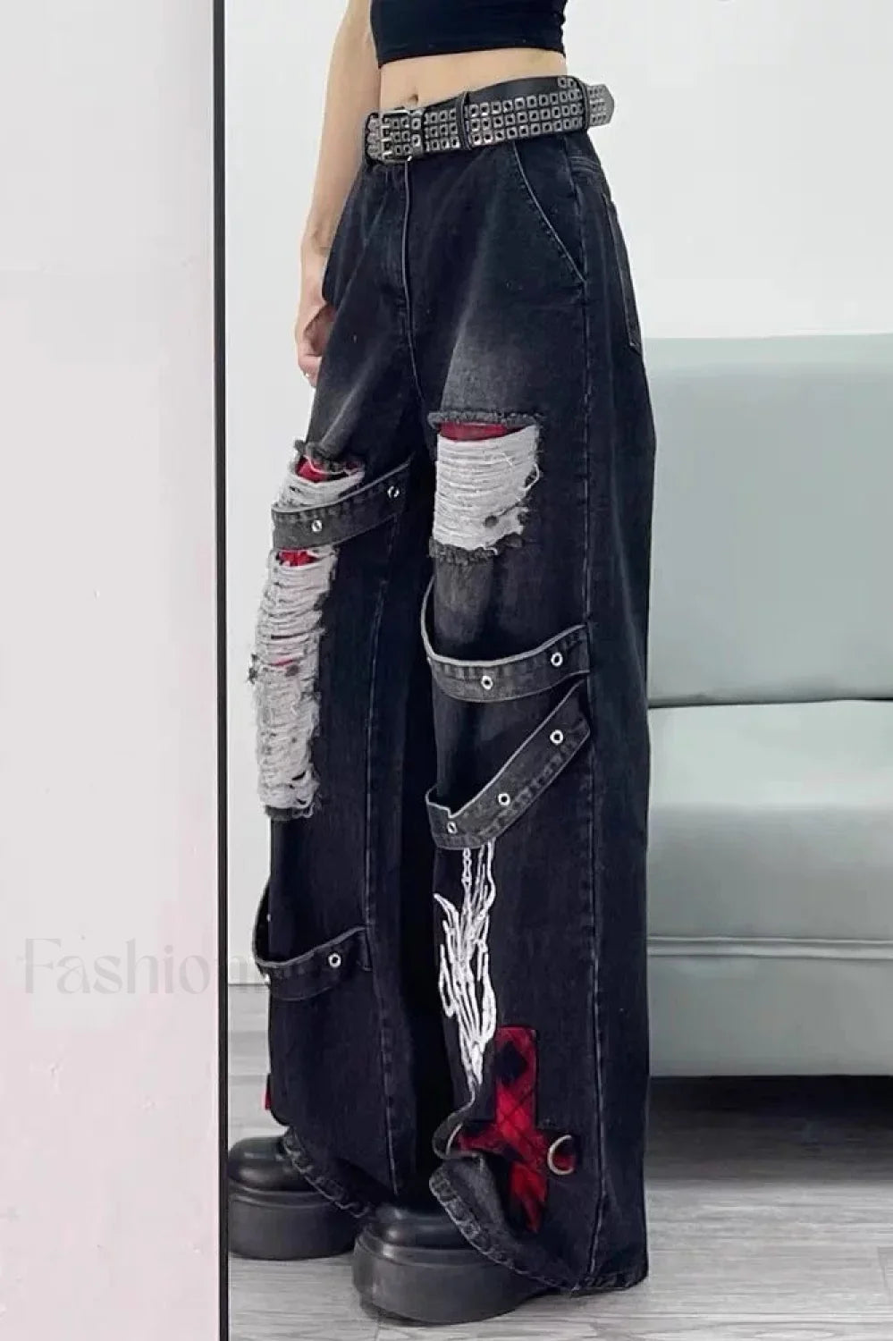 Dark Tone Flared Wide Leg Jeans