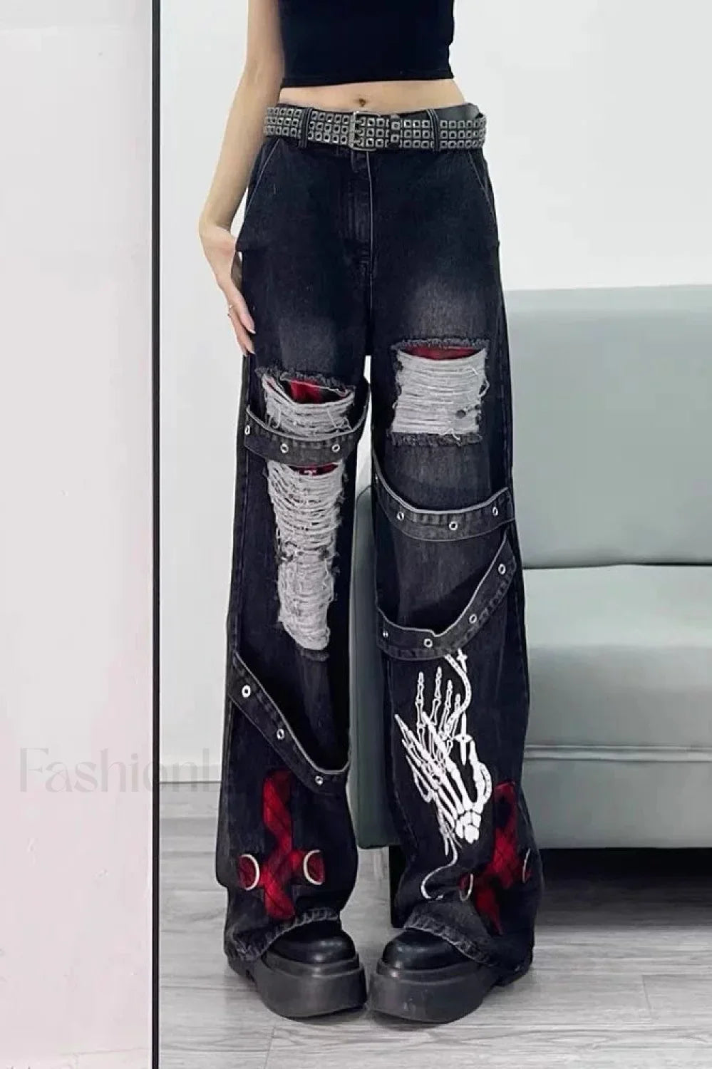 Dark Tone Flared Wide Leg Jeans