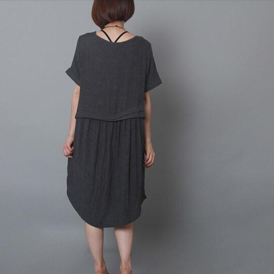dark grey causal summer dress oversize shift dress holiday garden dress