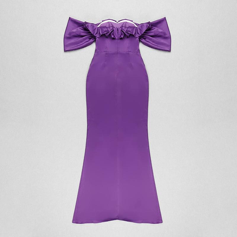 Darlina Off Shoulder Thigh Slit Solid Dress