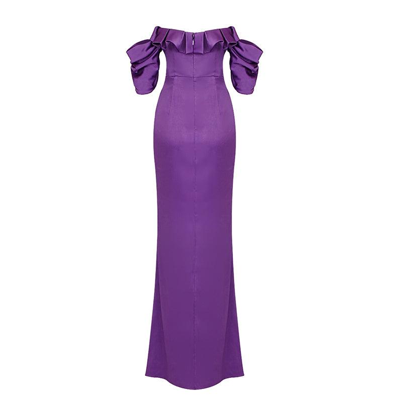 Darlina Off Shoulder Thigh Slit Solid Dress