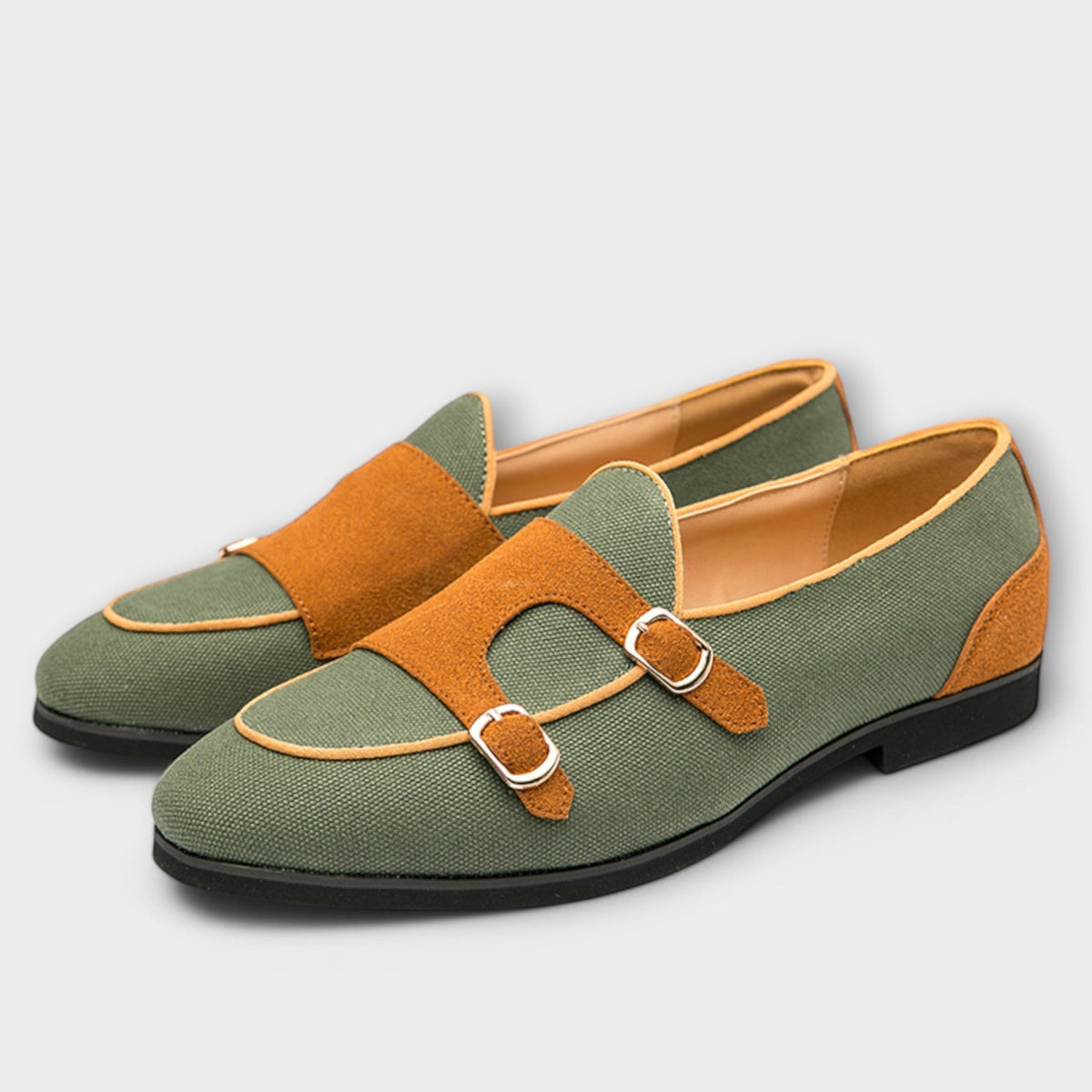 Round Toe Double Monk Strap Contrast Loafers