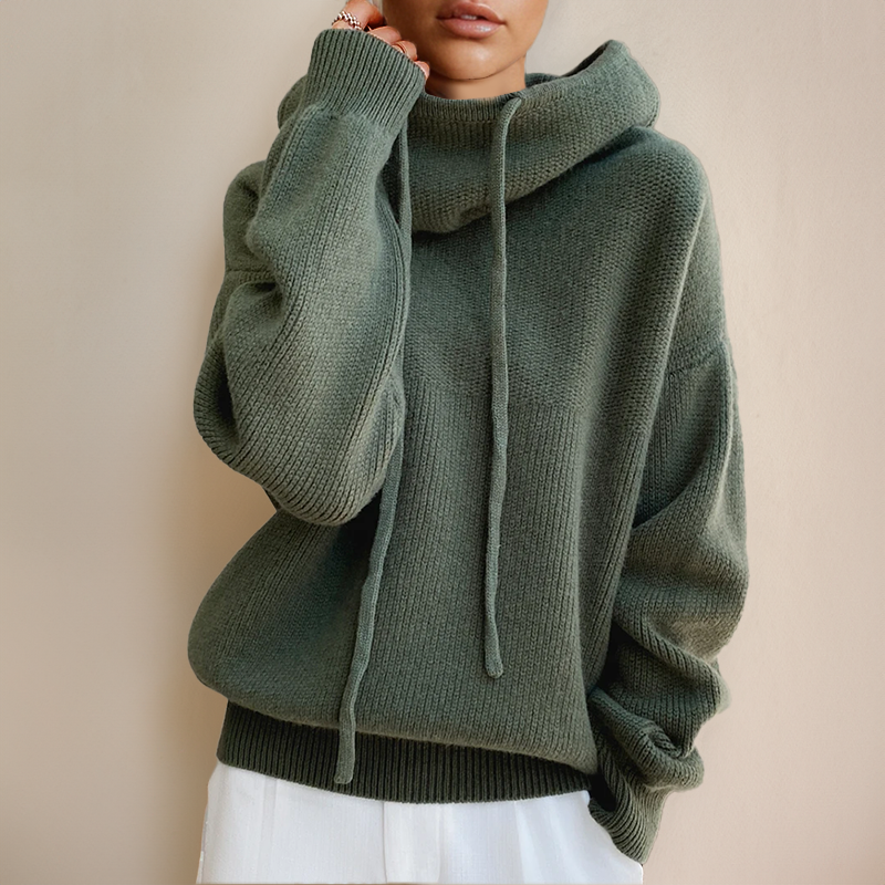 Hooded Drawstring Oversized Knit Sweater