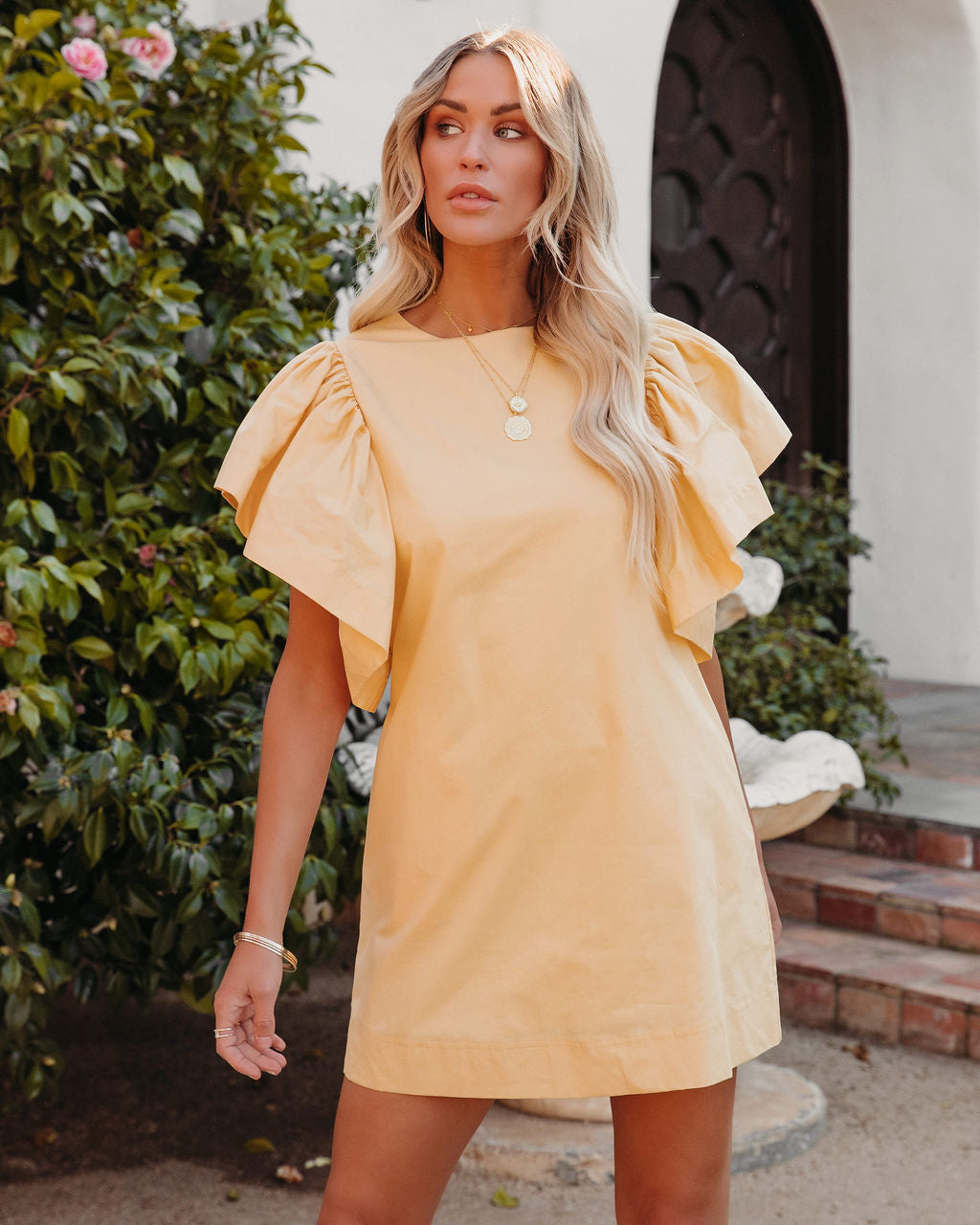 Davina Cotton Pocketed Mini Dress - Yellow