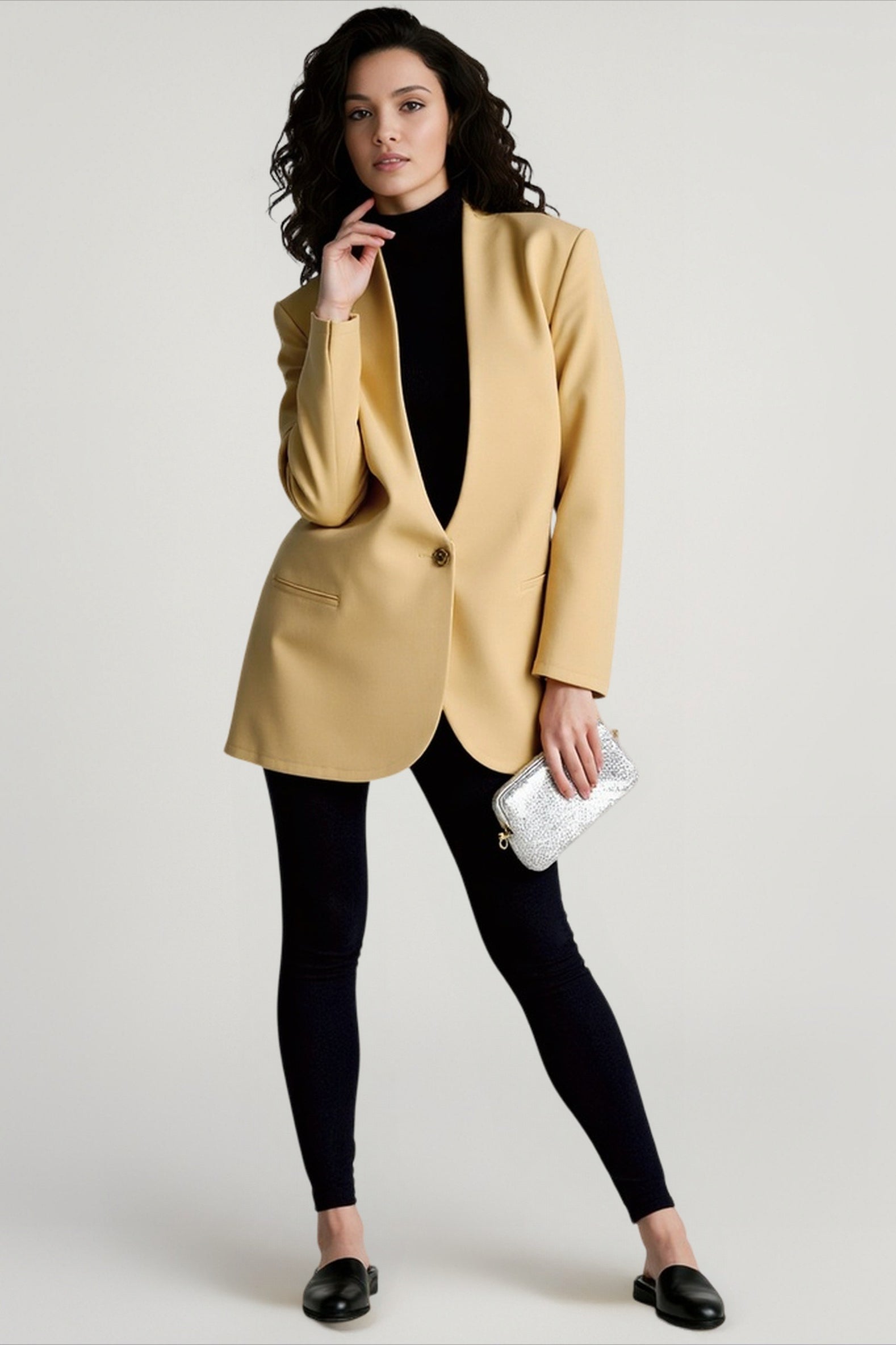 Solid V-Neck Minimalist Office Blazer
