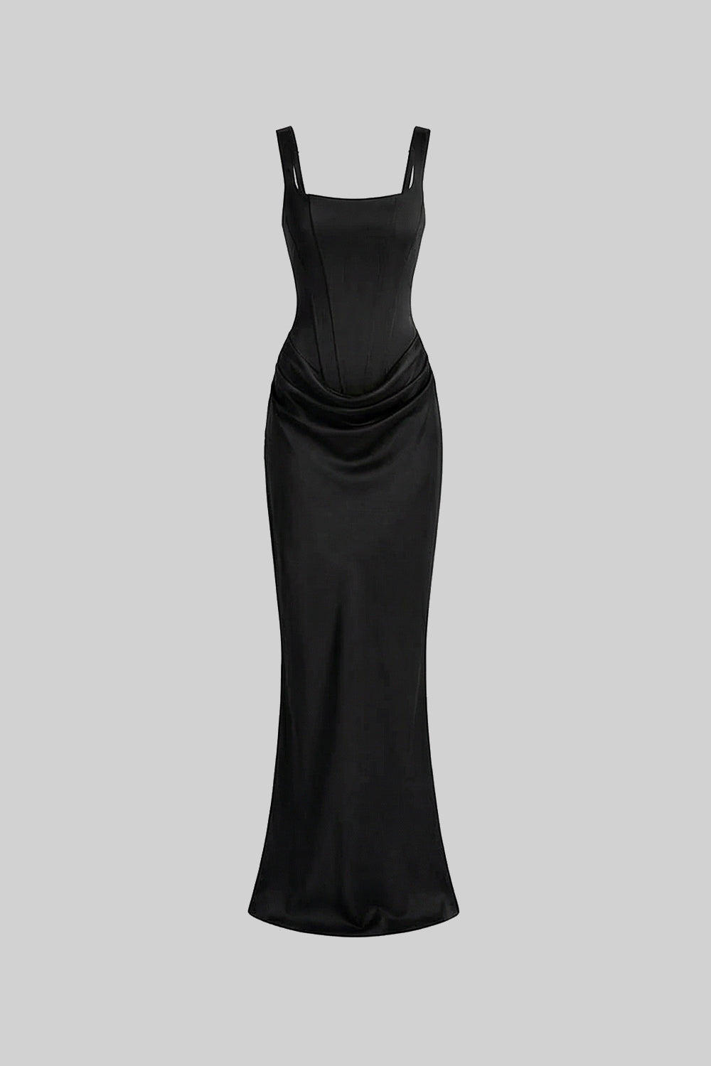 Square Neck Corset Bodice Draped Hip Mermaid Maxi Gown 6