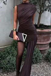 Chic Slim Crew Neck Bodycon Asymmetric Sleeveless Cocktail Dress