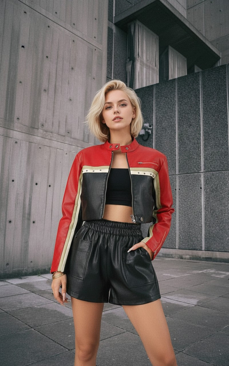 Cropped Moto Faux Leather Coat