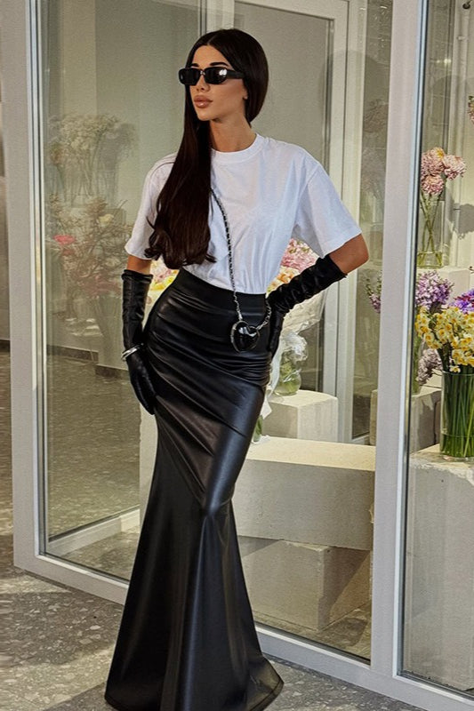 Retro Black Fishtail Bodycon Skirt