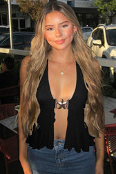 Halter-Neck Sheer Mesh Crop Top