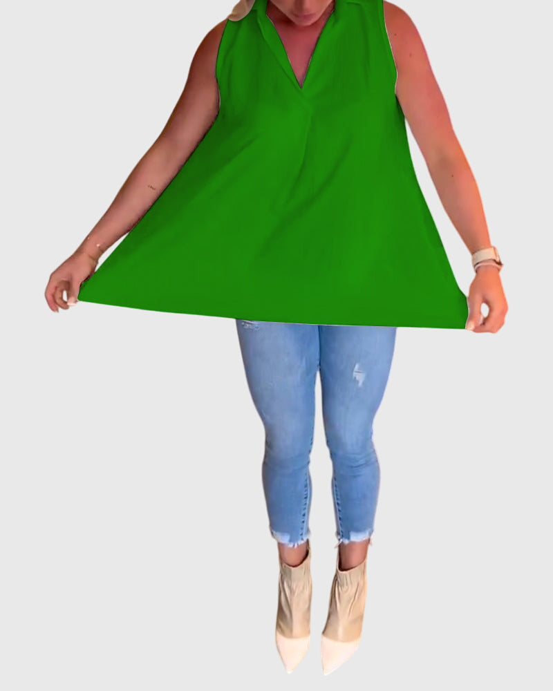 Collared Sleeveless High Low Blouse