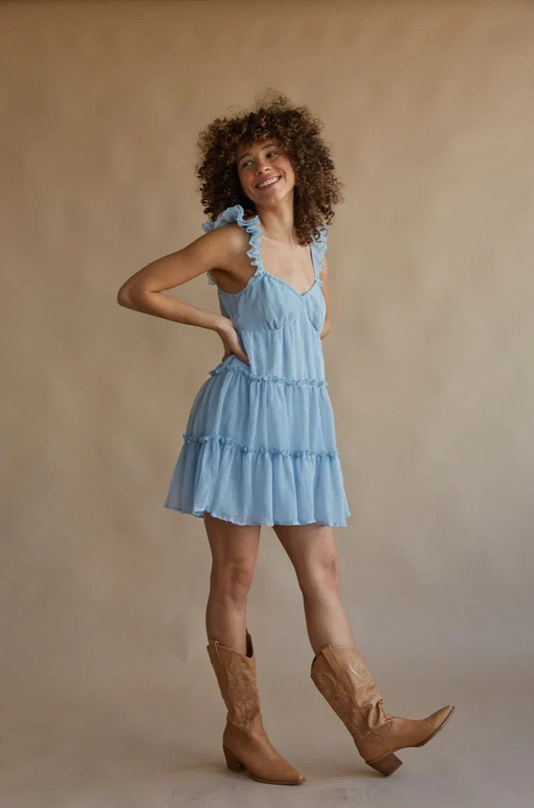 Chiffon Ruffle Strap Sweetheart Tiered Babydoll Mini Dress 3