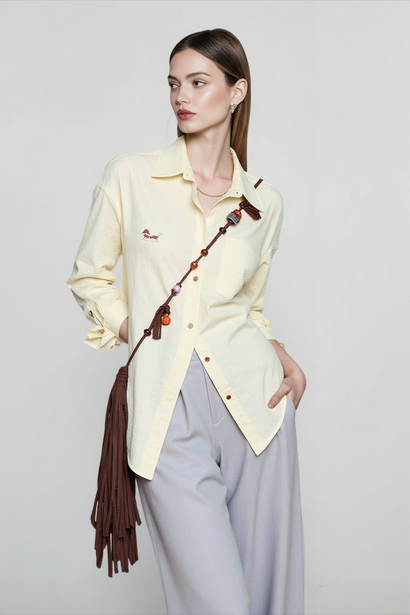 Linen Blend Embroidered Blouse