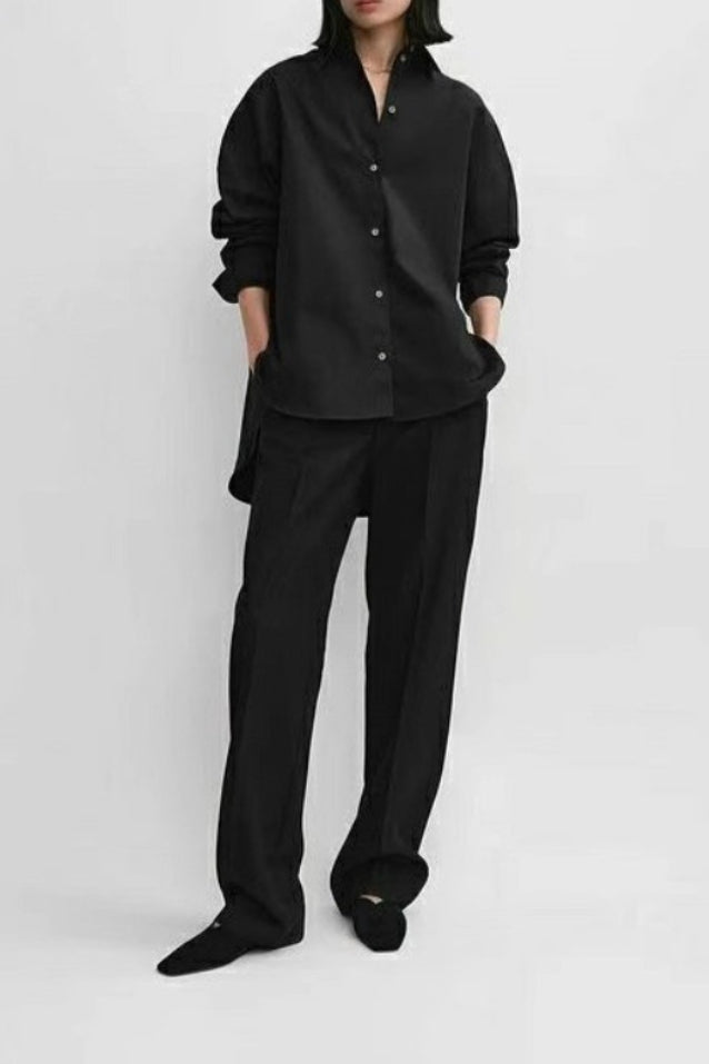 Structured Cotton Oversized Relaxed Long Sleeve Top
