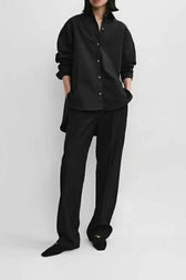 Structured Cotton Oversized Relaxed Long Sleeve Top