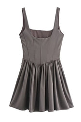 Solid Velvet Square Neck Slim Fit Mini Dress - View 16