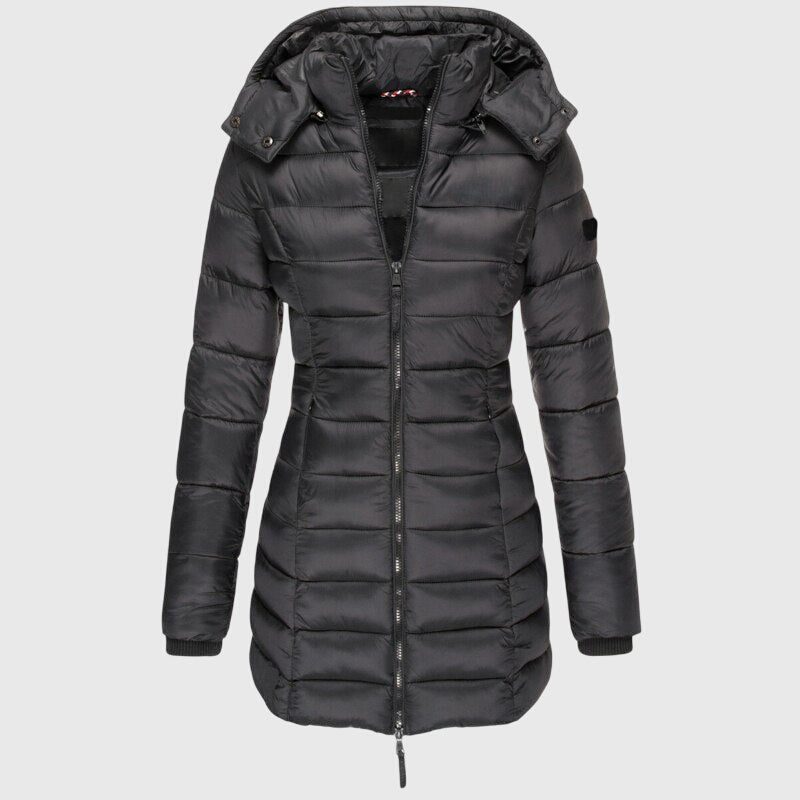 Hooded Zip Front Longline Puffer Jacket