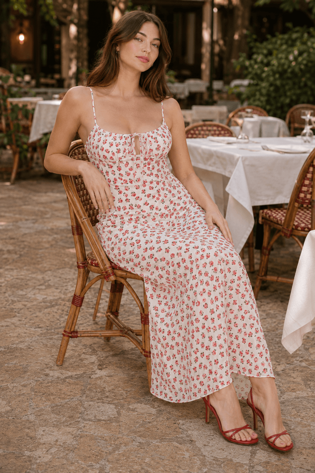Polka Dot Backless Strap Long Floral Dress