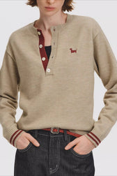 Retro Casual Striped Henley Long Sleeve Top