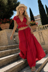 Sexy Sheer Lace Chiffon Tie Top Maxi Skirt Set