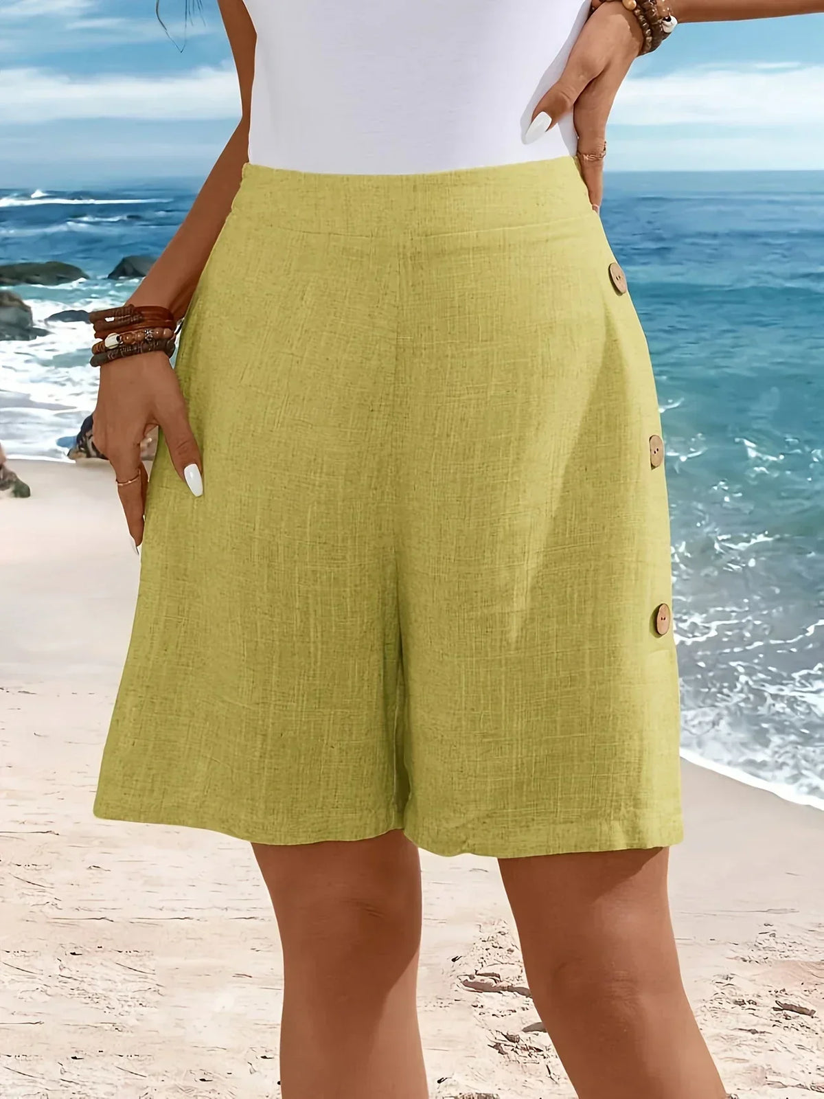 High Waist Side Button Tailored Shorts