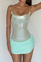 Sequin Ruched Appliqué Slip Mini Dress 5