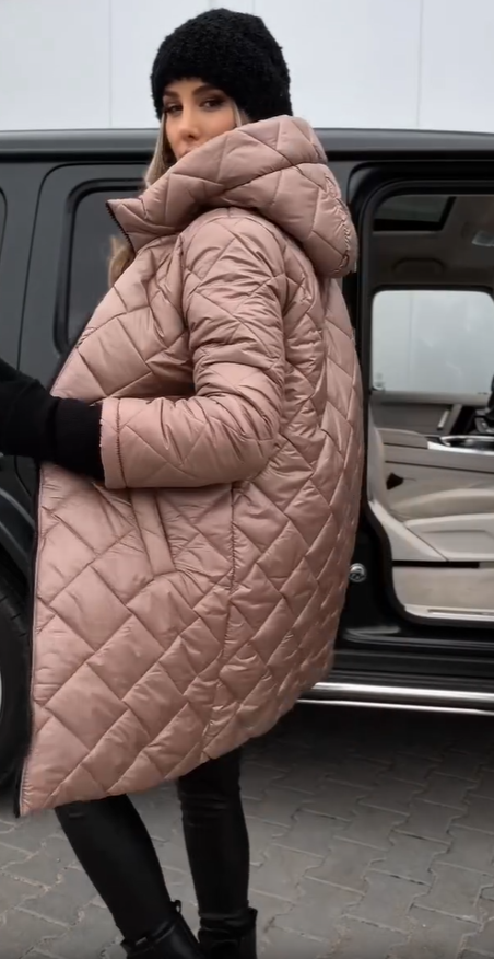 Quilted Hooded Zip Front Longline Puffer Coat
