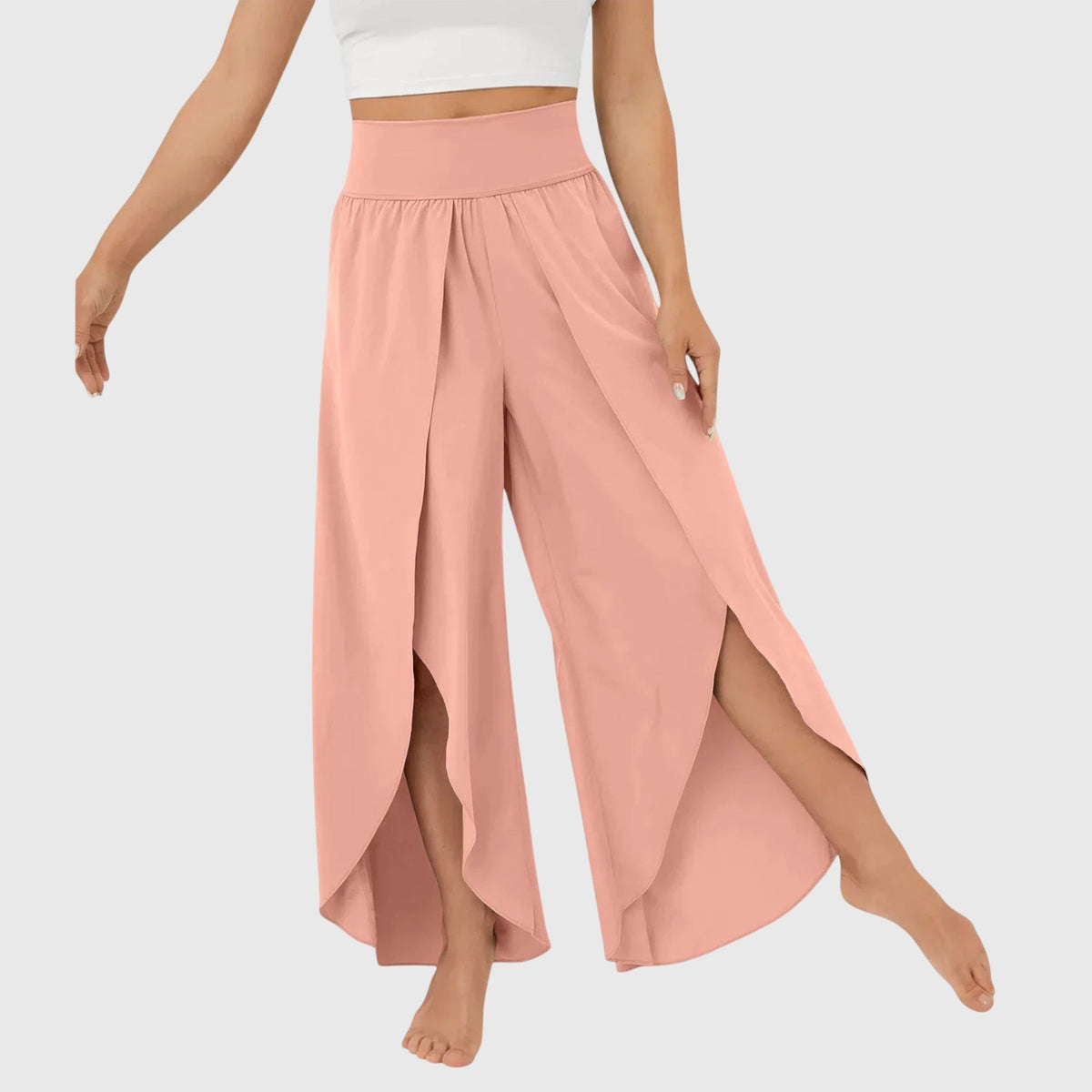 High Waist Split Front Layered Wide Leg Palazzo Pants