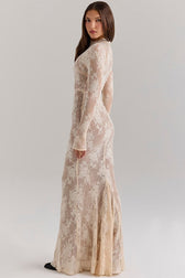 Lace Round Neck Long Sleeve Hollow Slim Lace Dress