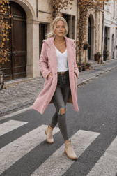 Mid-Length Fuzzy Lapel Coat