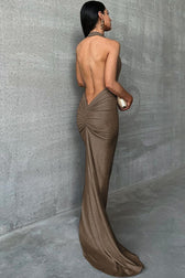 Elegant Ruched Halter Backless Cocktail Dress 3